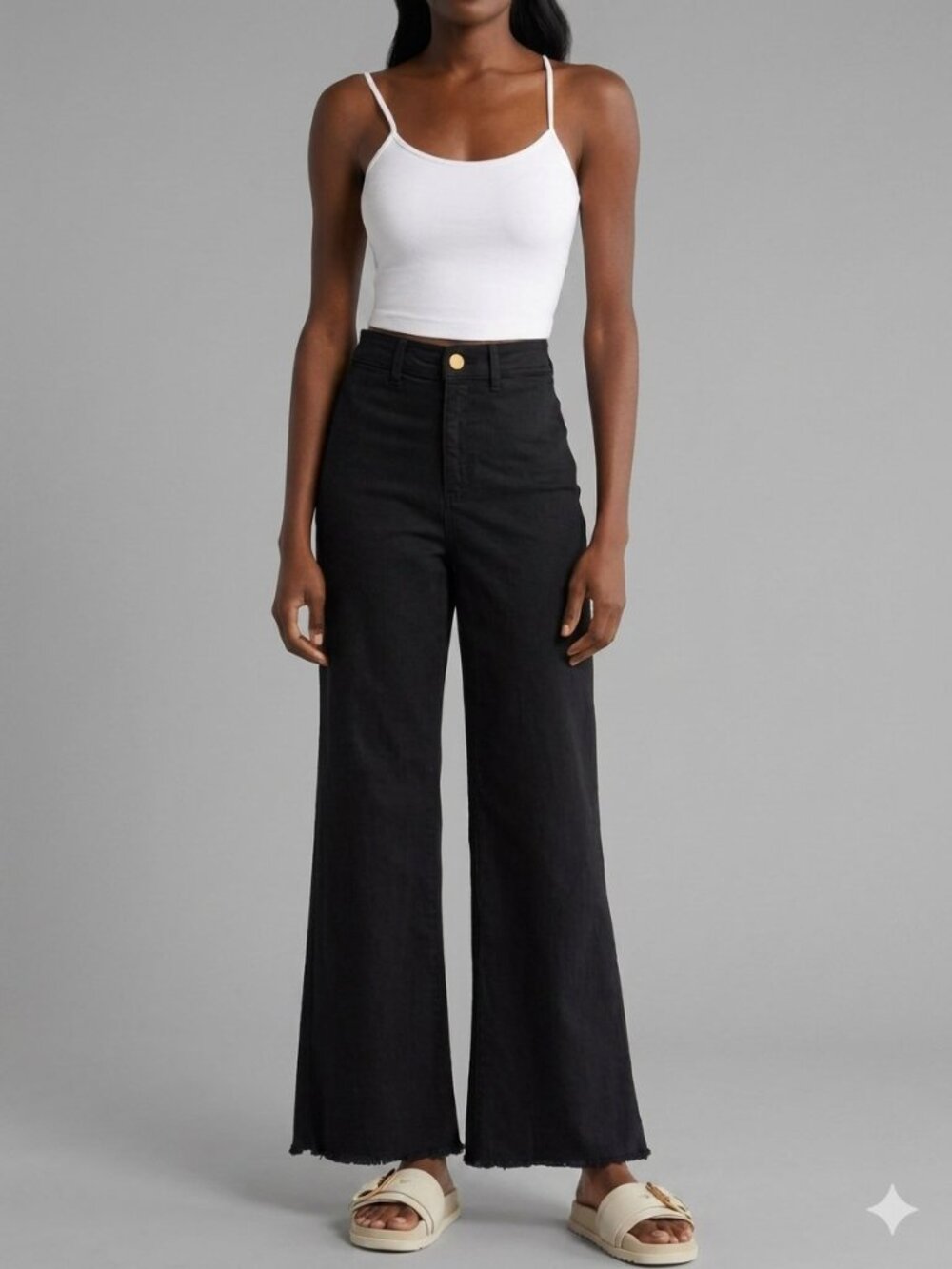 Marine Layer Bridget High Waist Raw Hem Wide Leg Pants Size 6 Black
